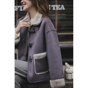 小谷粒北欧外套 仿皮毛一体上衣女秋冬新款翻领通勤百搭小个子