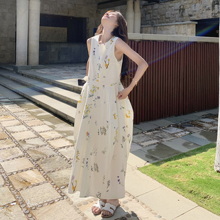 连衣裙女夏2025年新款 温柔甜美碎花无袖 超好看气质感背心长裙及踝