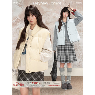 LOVEHEYNEW法式叠穿减龄小个子加厚羽绒马甲女冬百搭宽松保暖上衣