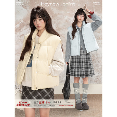 LOVEHEYNEW法式叠穿减龄小个子加厚羽绒马甲女冬百搭宽松保暖上衣