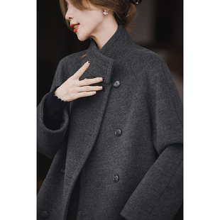 小谷粒圆舞曲大衣 立领毛呢外套女秋冬新款经典百搭双排扣上衣