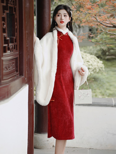 实拍现货 红色拜年服改良旗袍秋冬少女加绒长袖 上架+40