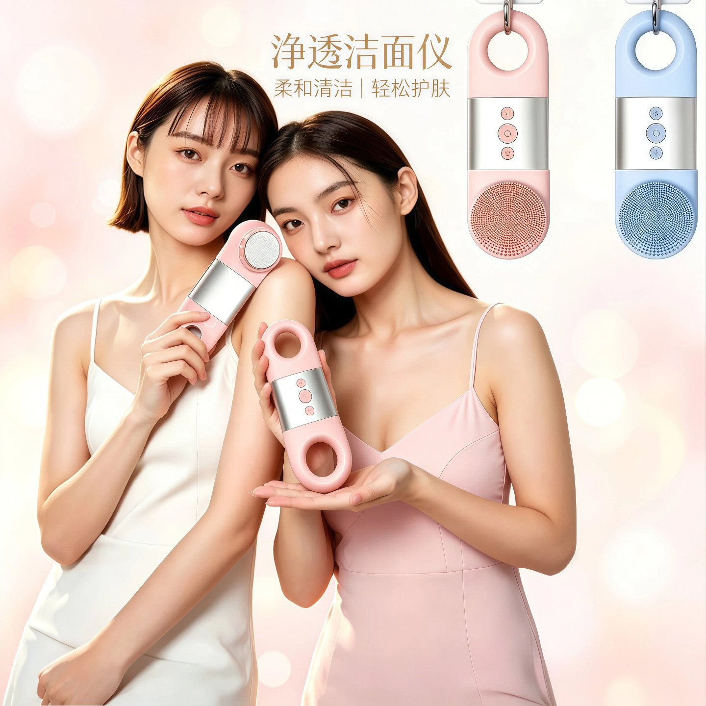 超声波电动清洁刷家用红蓝光美容冷热敷两用导入洁面仪硅胶洗脸器