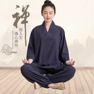 棉麻素衣疗愈师禅服禅意佛系女装寺院男士打坐修行义工居士服套装