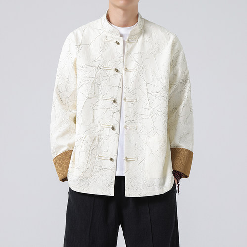 春季中国风复古夹克男新中式立领铜扣唐装男青年大码汉服外套男装