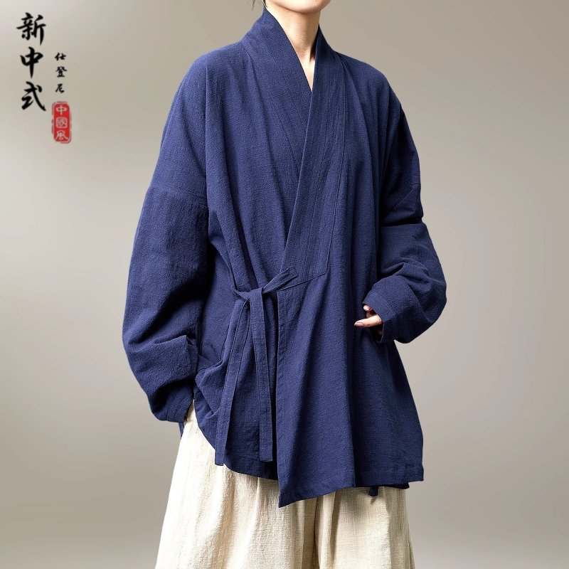 春秋季明制汉服男女款中国风纯棉交领右衽禅意居士服宽松大码道袍