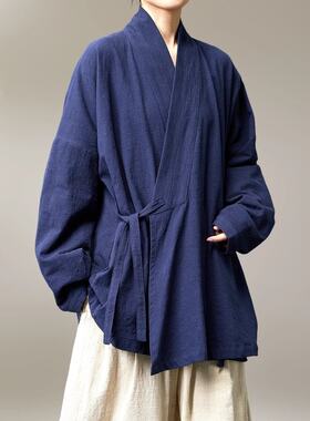 春秋季明制汉服男女款中国风纯棉交领右衽禅意居士服宽松大码道袍
