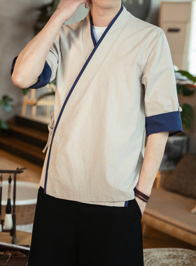 夏季五分袖短款中国风开衫居士服