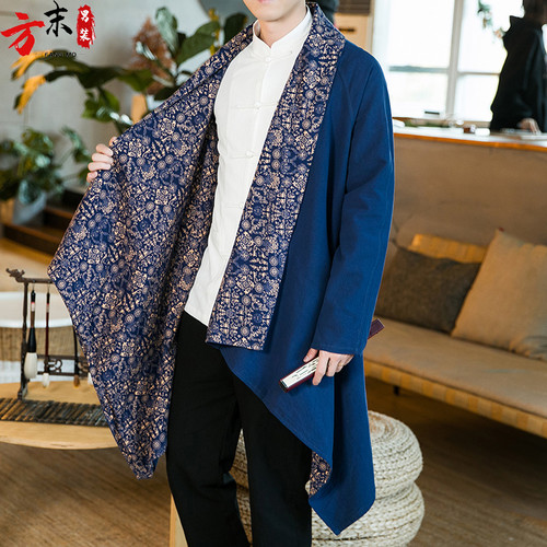 中式唐装汉服中国风男装披风衣外套民族风复古装禅服道袍棉麻长衫
