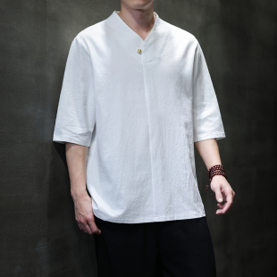 短袖 半袖 T恤夏季 禅修服大码 上衣复古休闲居士服潮 薄款 中国风男式