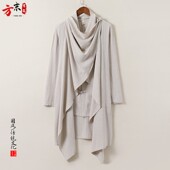 披风外套 中国风男装 道袍茶禅服 穿搭 假两件 棉麻改良汉服 新中式