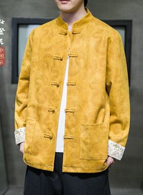 春秋季中国风男式刺绣唐装古风青年中山装大码盘扣立领夹克外套