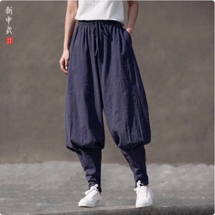 打坐束脚裤 新中式 禅修休闲裤 国风宽松大码 简约休闲透气免绑腿僧裤
