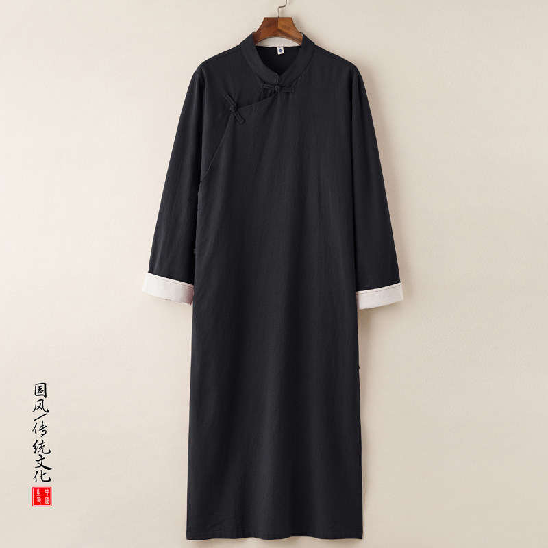 薄款长衫男民国长袍马褂伴郎服中式棉麻袍子唐装中国风相声大褂夏