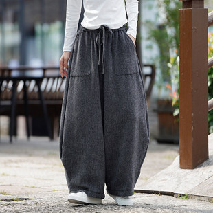 男士 复古加宽加大中国风直筒阔腿棉裤 休闲毛呢裤 新款 秋冬季 新中式