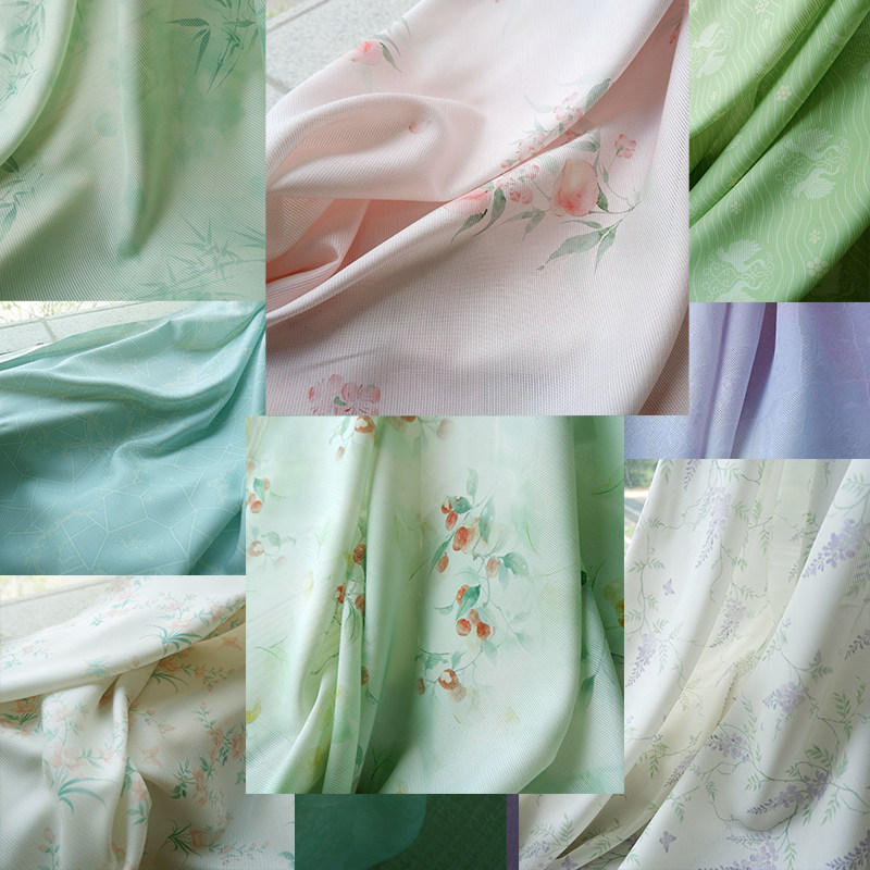 桑蚕丝真丝杭罗印花春夏服装连衣裙面料芙蓉花紫藤竹叶大雁喷绘布