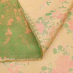 李德喜宽幅织金宋锦黄地牡丹绶带鸟花卉纹桑蚕丝马甲外套服装面料