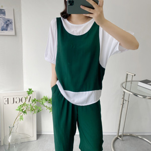 2022夏季新款棉绸睡衣女士大码薄款绵绸短袖两件套装人造棉家居服