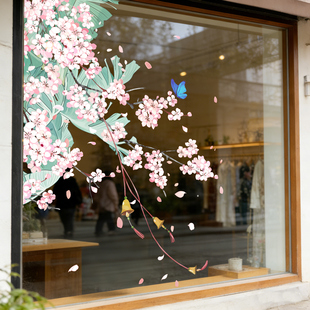 草长莺飞之初开UV静电玻璃墙贴纸商场店铺美化橱窗氛围场景布置