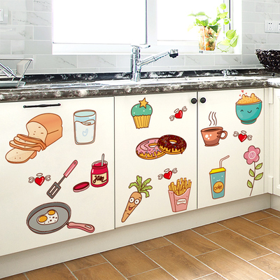 卡通食物贴纸厨房防水墙贴画橱柜门改造翻新小家具装饰自粘墙壁纸