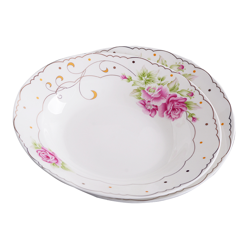 景德镇家用陶瓷深盘8英寸欧式圆形菜盘子碗碟套装饭盘牛排盘