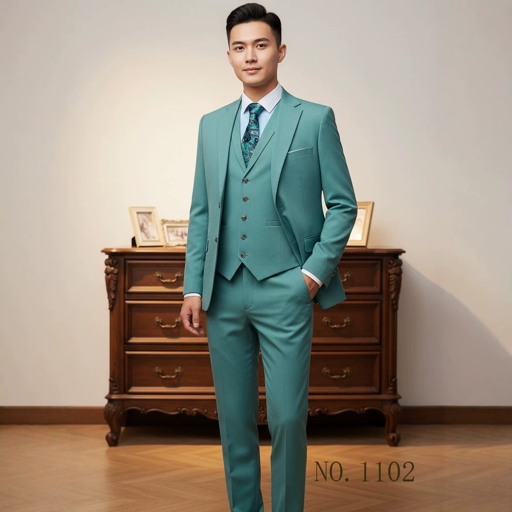 翠绿色西服套装男款商务正装宴会礼服Men's green suit set男正装