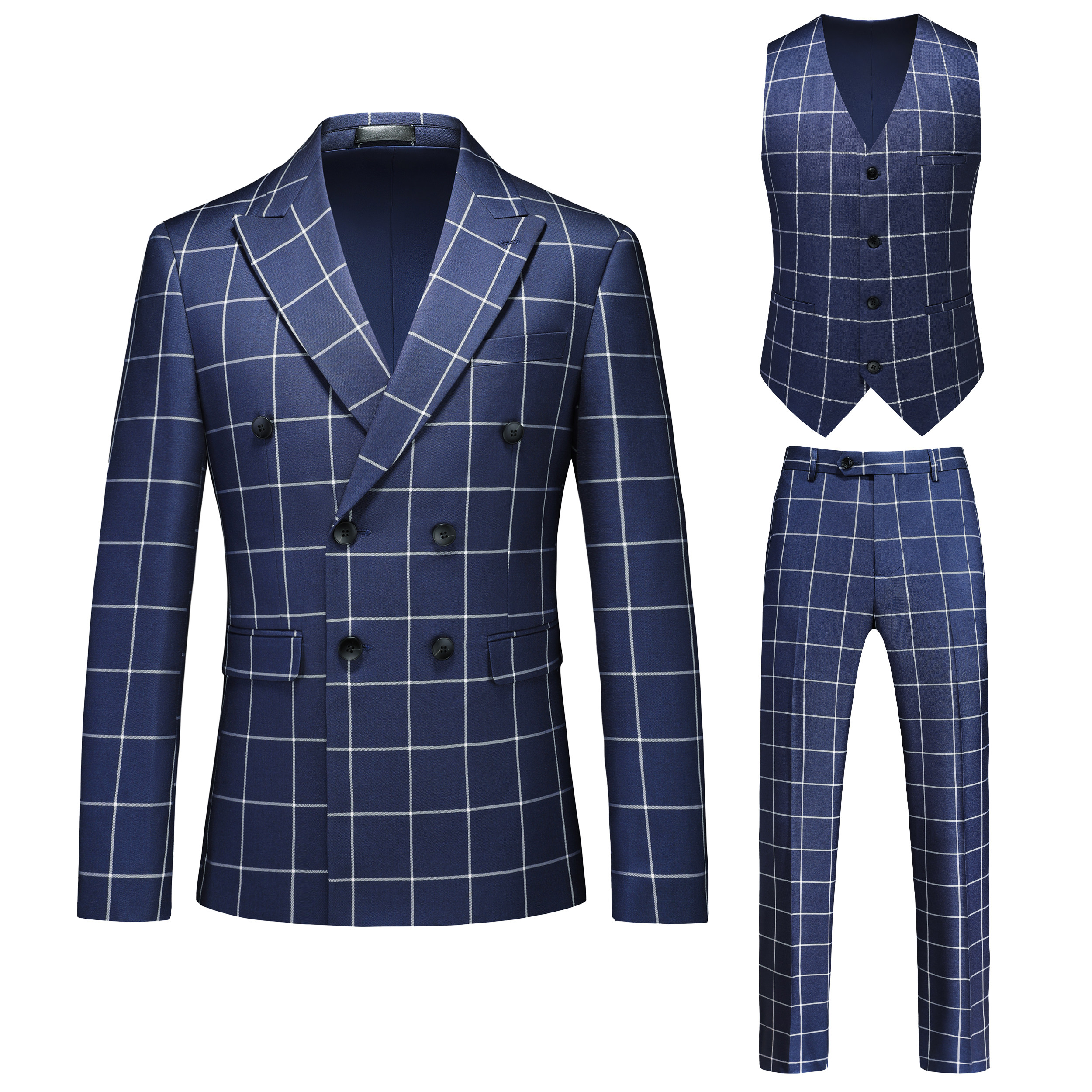 三件套男士休闲西服春秋季新款格子商务小西装韩版正装外套男装潮