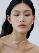 EGO ACC 小纽扣异形珍珠耳钉女简约时髦通勤淡水珍珠耳环