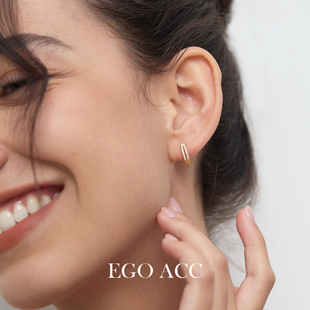 EGO 精致简约微镶闪钻双层小耳扣高级感纯银百搭迷你耳环耳饰 ACC