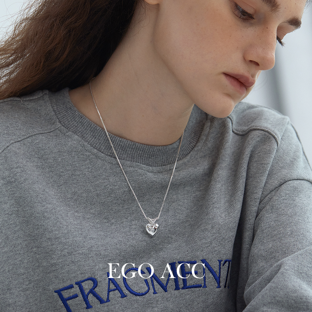 EGO交叉线条爱心吊坠纯银蛇骨链