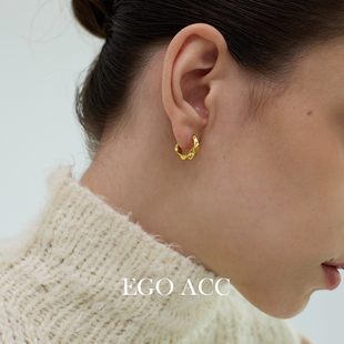 EGO 欧美风麻花纽纹金属小耳圈精致简约日常百搭耳环耳钉 ACC