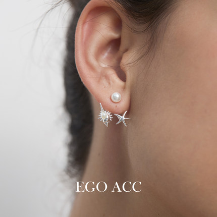 EGO ACC海岛系列 可爱趣味海星珍珠后挂式耳钉女银针春夏度假耳环
