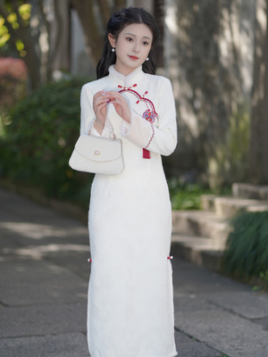 新中式改良白色旗袍日常可穿