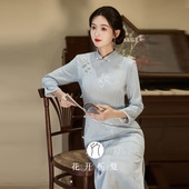 蓝色麂皮绒旗袍2025秋冬新款 少女蓝色连衣裙9 新中式 改良年轻款