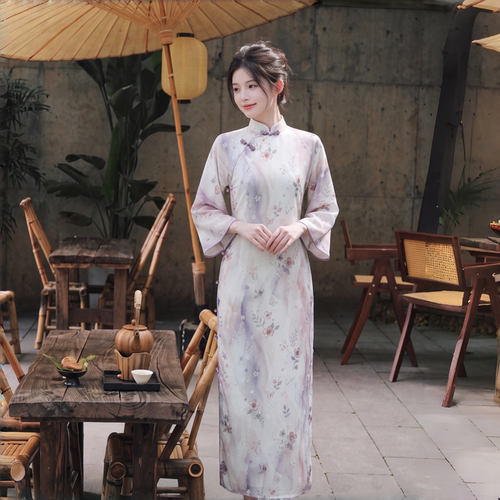复古温柔风少女倒大袖旗袍
