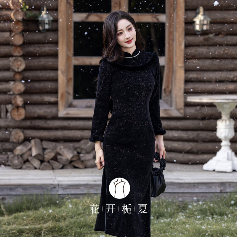 黑色旗袍冬装2025新款新中式气质高级感加绒保暖修身显瘦12/25,女装/女士精品,旗袍,淘宝优惠券,粉丝福利购,淘宝优惠卷