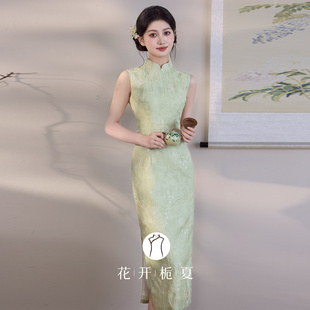绿色无袖旗袍2026夏新款新中式国风绝美气质文艺少女日常可穿3/1