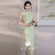 国风绝美气质文艺少女日常可穿3 新中式 旗袍2026夏新款 绿色无袖