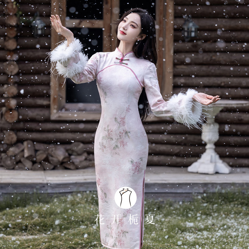 粉色旗袍冬装2025新款新中式绝美气质修身少女国风连衣裙12/25,女装/女士精品,旗袍,淘宝优惠券,粉丝福利购,淘宝优惠卷