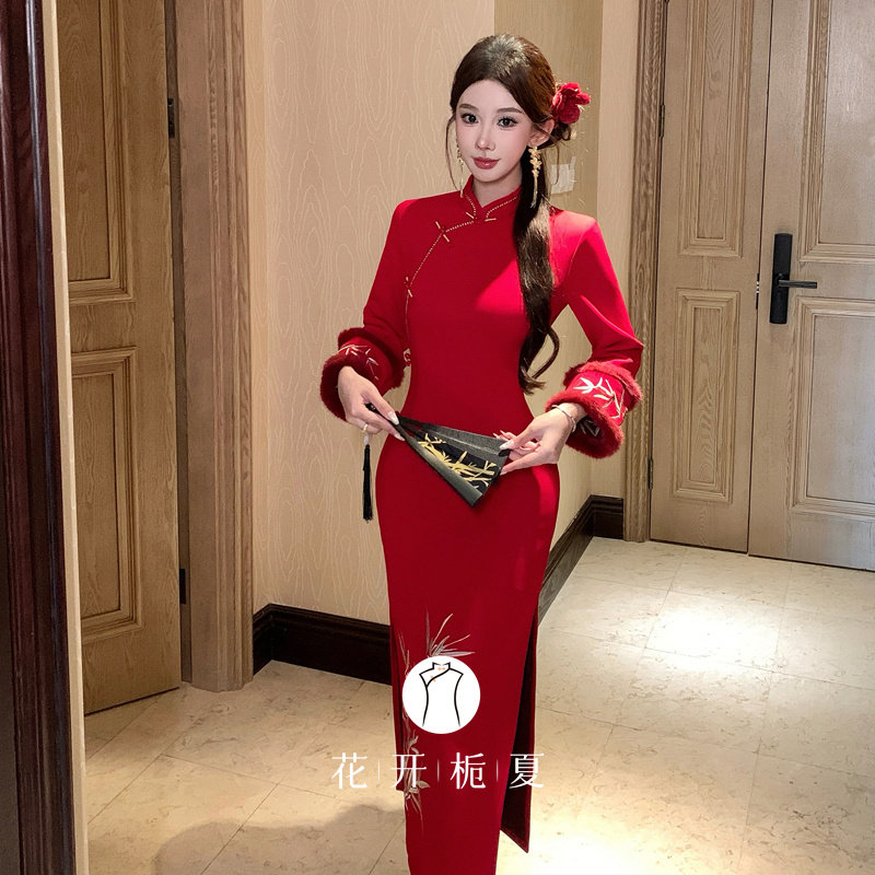 红色旗袍敬酒服加绒加绒新中式绝美气质连衣裙订婚结婚礼服12/12,女装/女士精品,旗袍,淘宝优惠券,粉丝福利购,淘宝优惠卷
