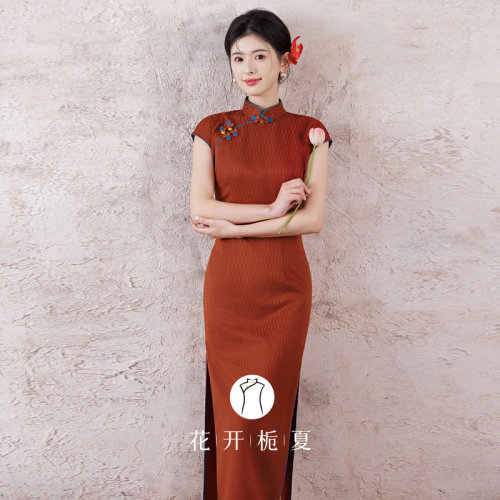 新中式改良长款红色旗袍