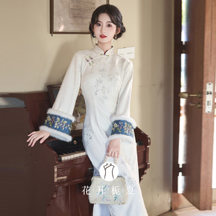 新中式国风倒大袖旗袍加绒加厚气质高级感少女白色连衣裙10/17