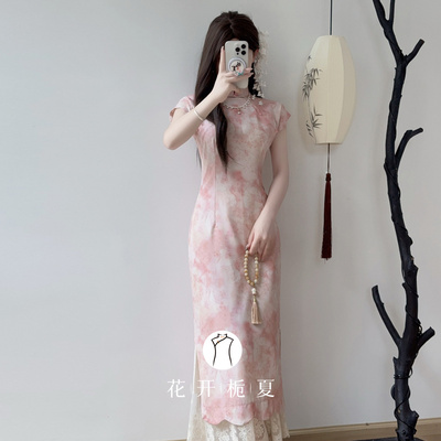 新中式改良少女粉色旗袍小个子