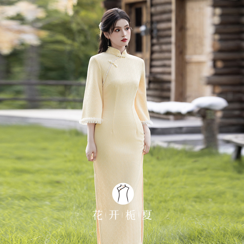 新中式绝美气质黄色旗袍