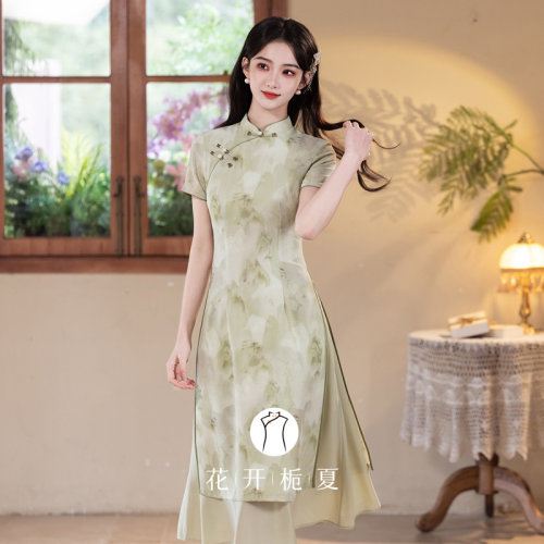 新中式改良年轻款少女绿色旗袍