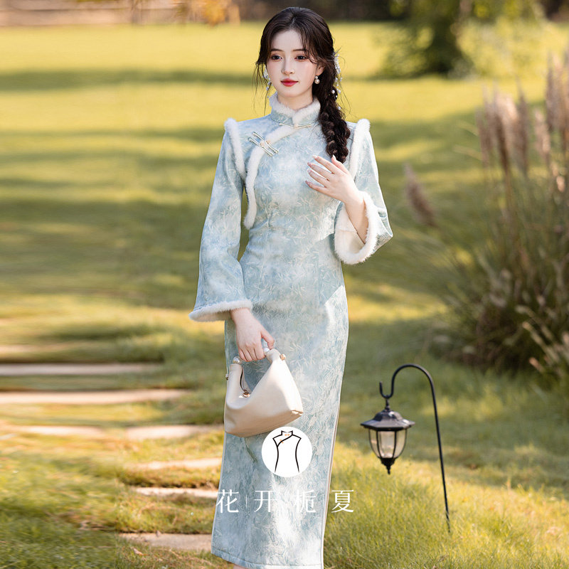 绝美蓝色加绒旗袍冬装新中式改良年轻款少女连衣裙保暖加厚10/24,女装/女士精品,旗袍,淘宝优惠券,粉丝福利购,淘宝优惠卷