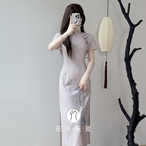 新中式改良绝美气质淡紫色旗袍