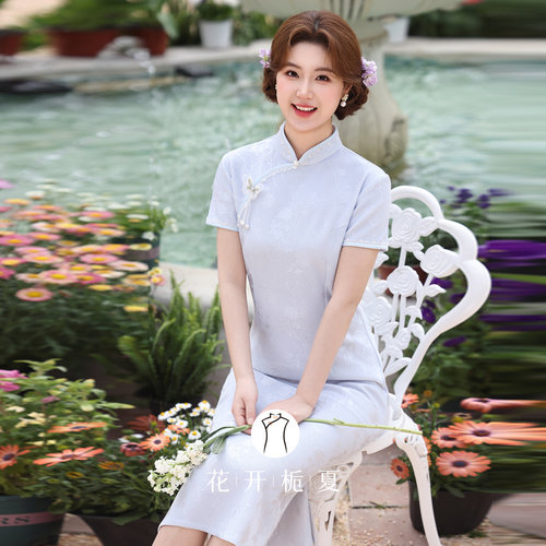 蓝色旗袍新中式绝美气质小个子