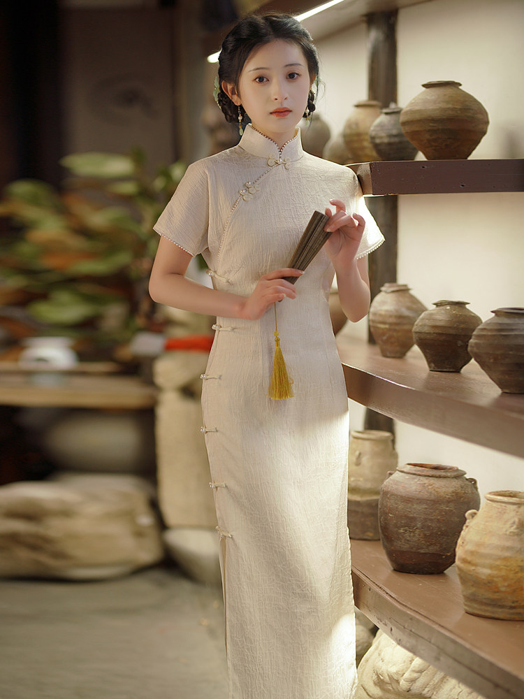 民国风提花缎面古法无省全开襟旗袍年轻款少女领证登记礼服新中式