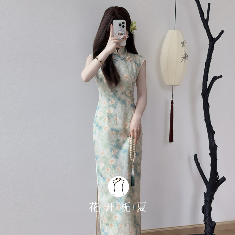 《莫奈花园》新中式国风改良无袖旗袍温柔清冷感少女长款碎花,女装/女士精品,旗袍,淘宝优惠券,粉丝福利购,淘宝优惠卷